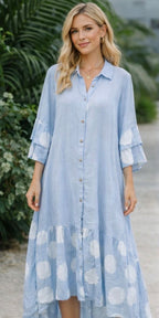 Mila Linen Dress - Baby Blue