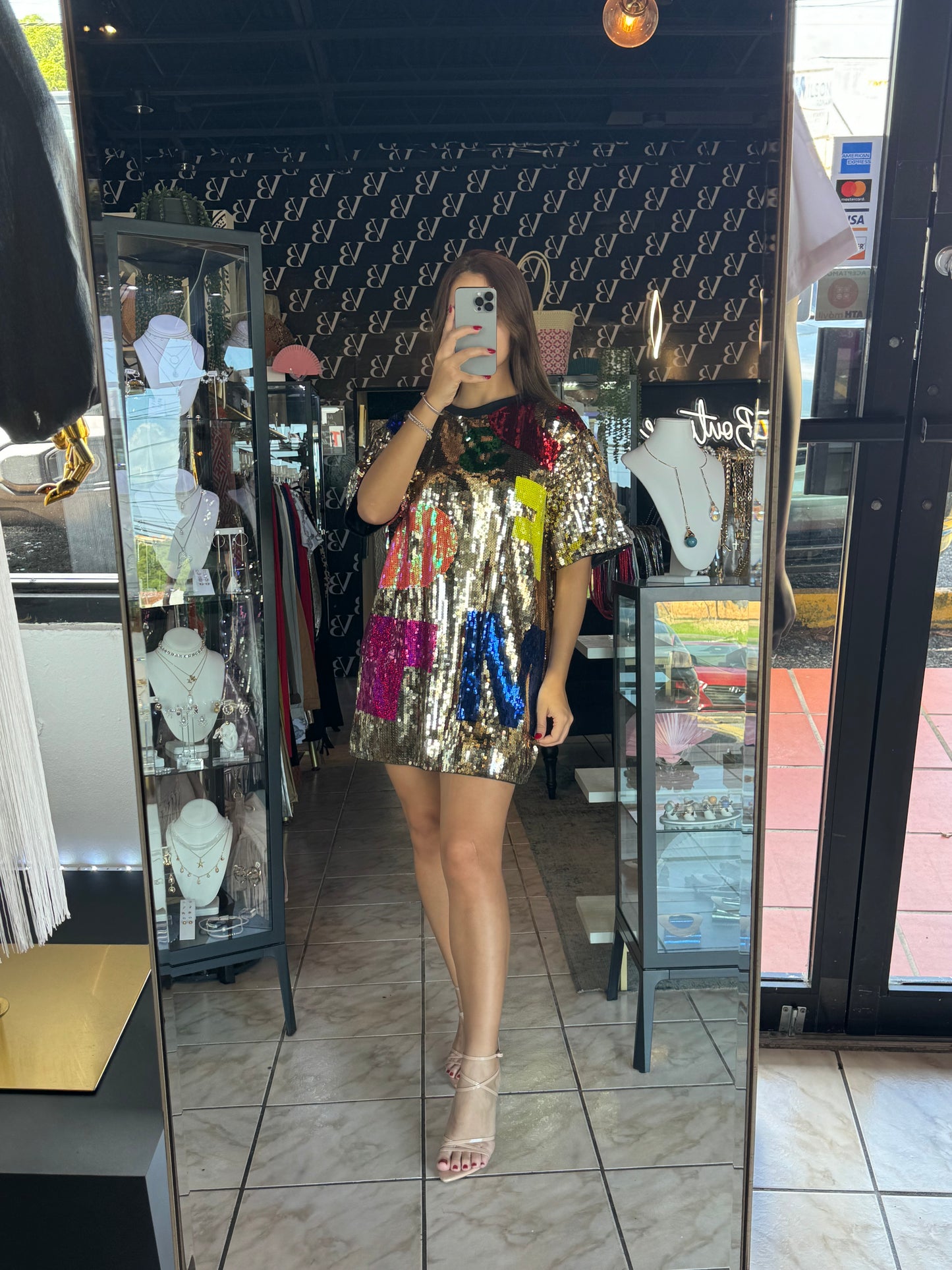 Letter Sequin Dress - Gold