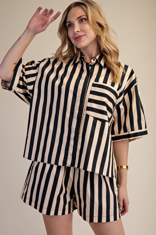 Marlon Striped Top - Black/Beige