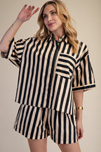 Marlon Striped Top - Black/Beige