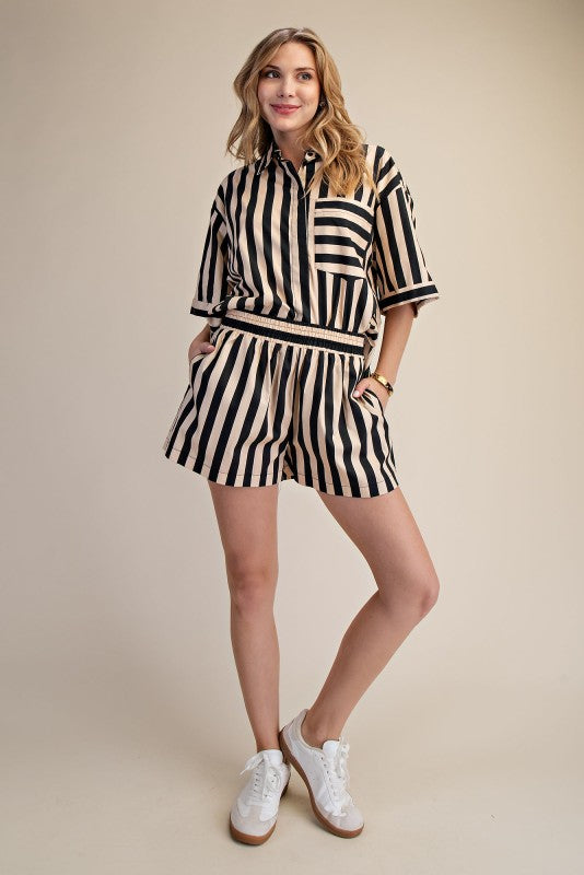 Marlon Striped Short - Black/Beige