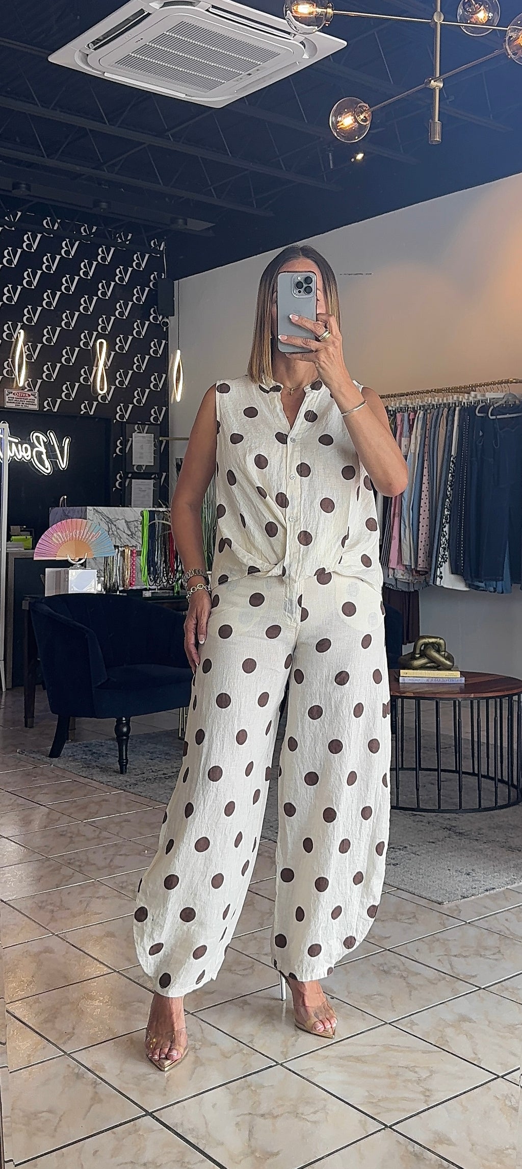 Lorena Polka Line Bottom-Bone/Brown