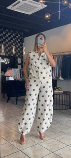 Lorena Polka Line Bottom-Bone/Brown