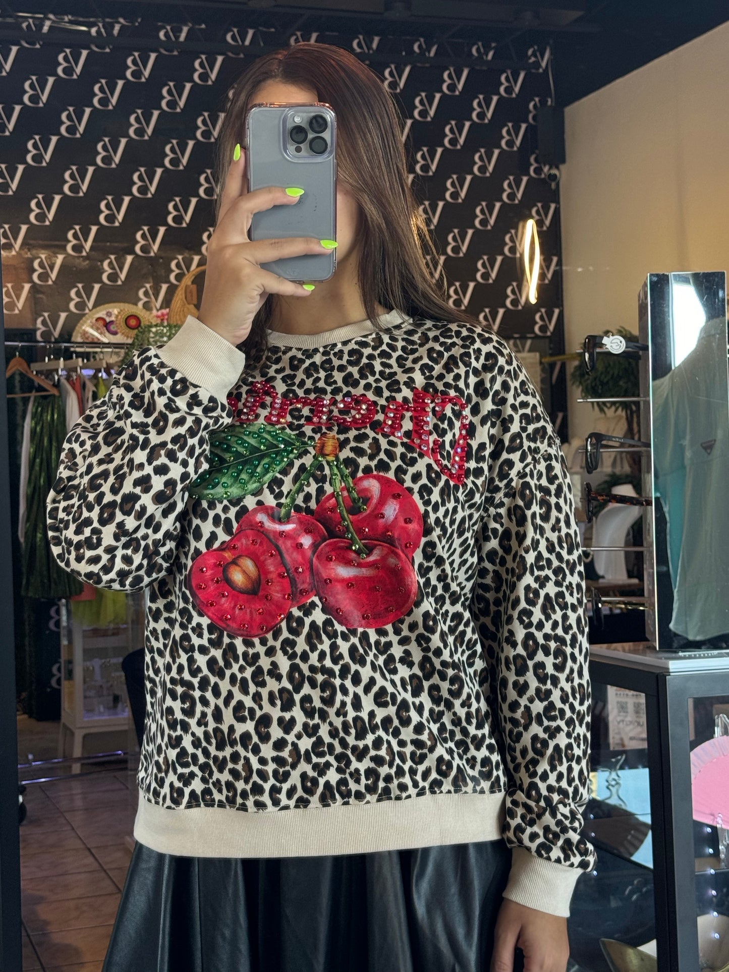 Cheries Animal Print Sweater