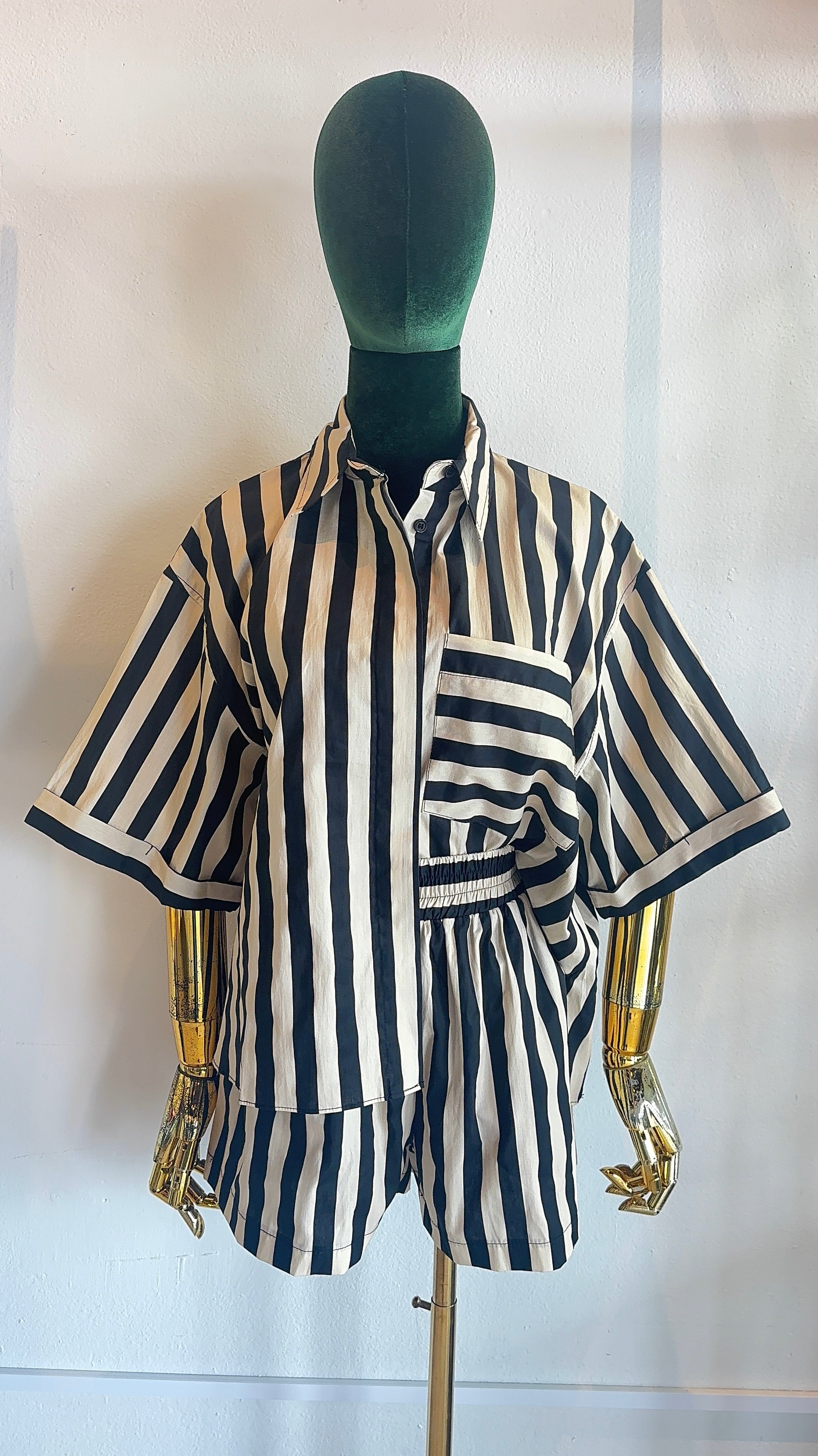 Marlon Striped Short Set- Black/Beige