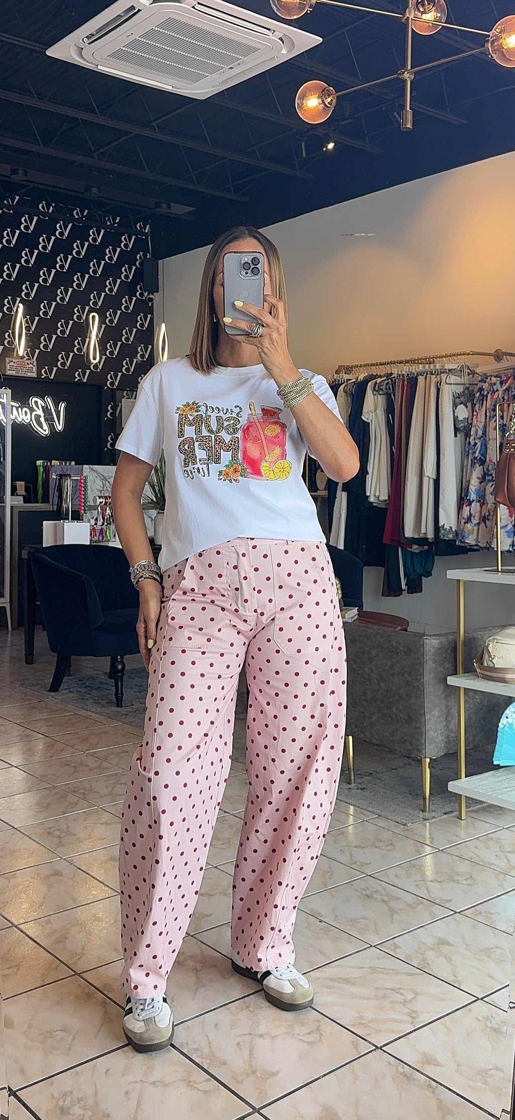 Marena Polka Pants-Pink/Wine