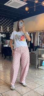 Marena Polka Pants-Pink/Wine