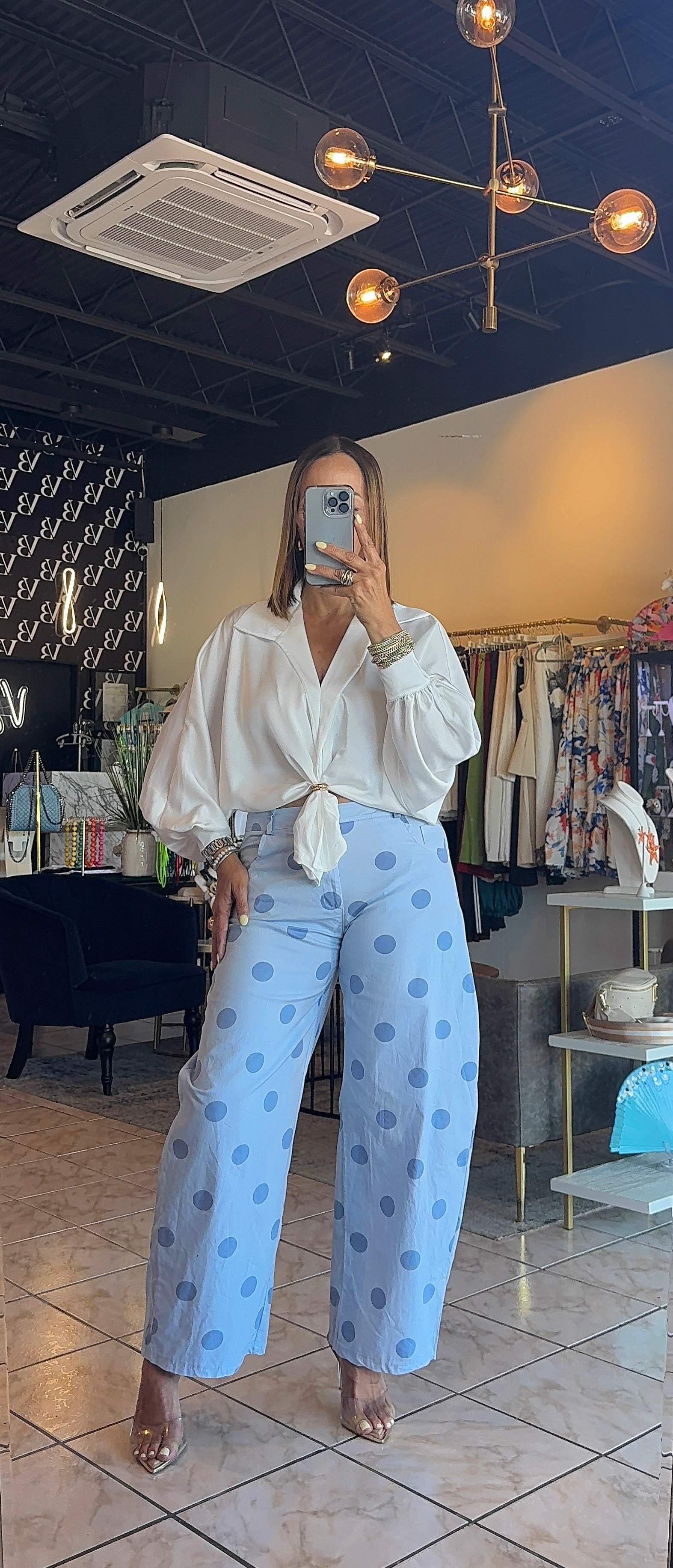 Lunay Polka Dots Pants-Blue