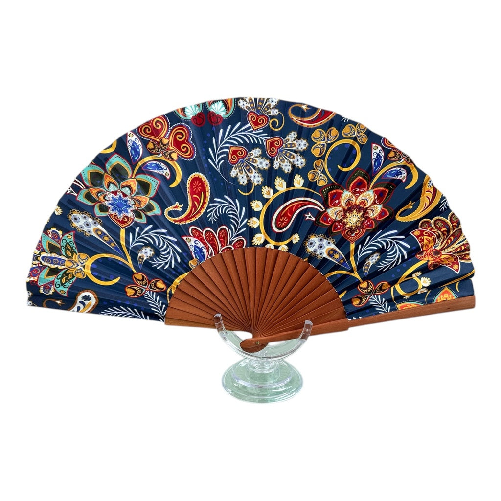 Peral Paisley Hand Fan - Navy
