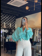 Karisa Satin Top-Aqua