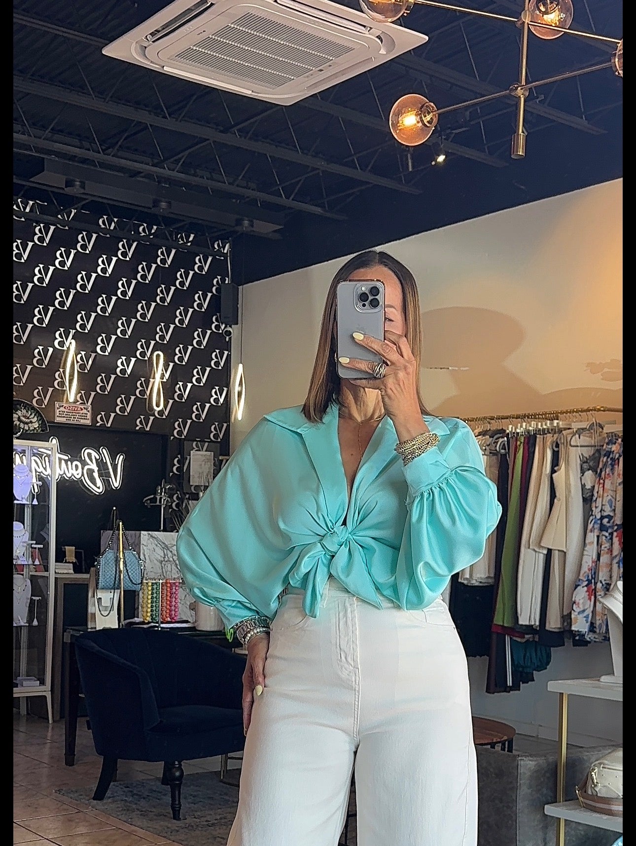 Karisa Satin Top-Aqua
