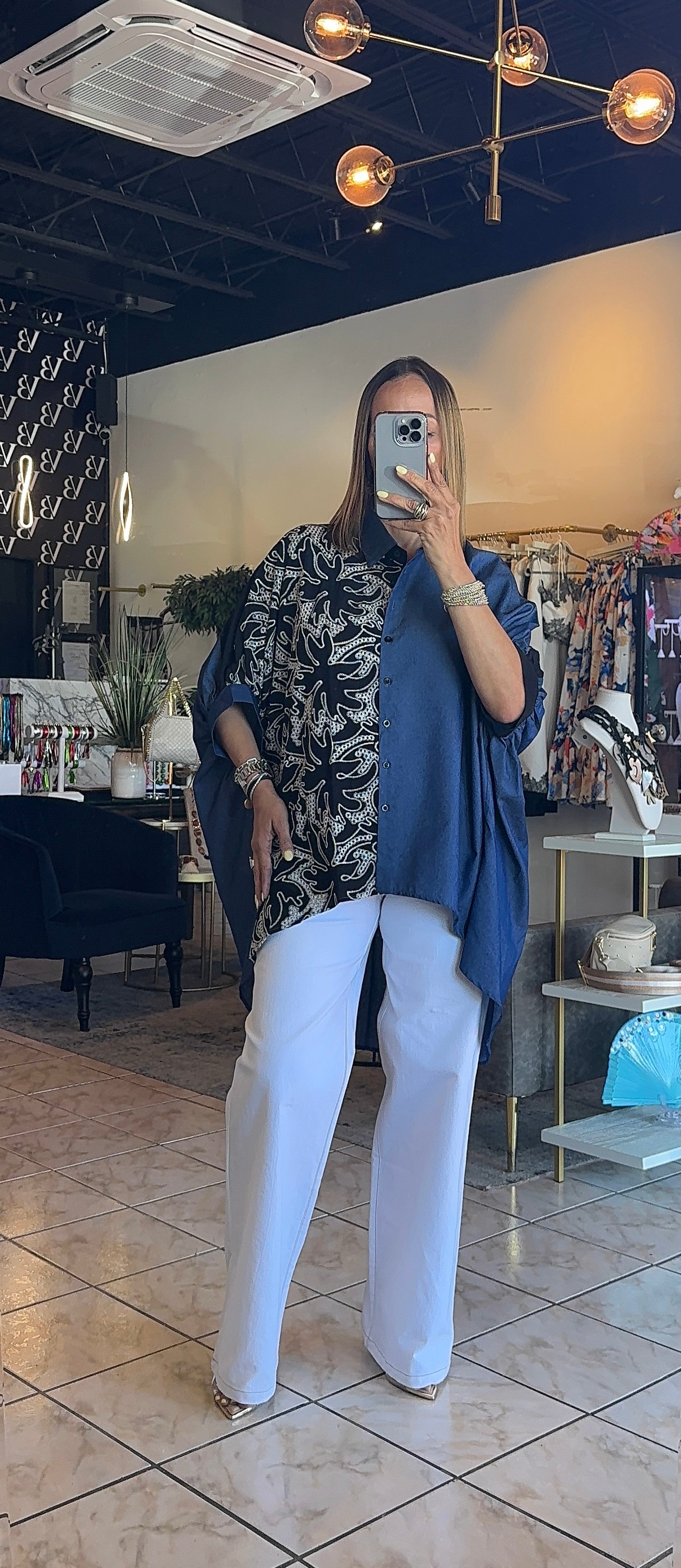 Rita Denim Embroidery Tunic Top