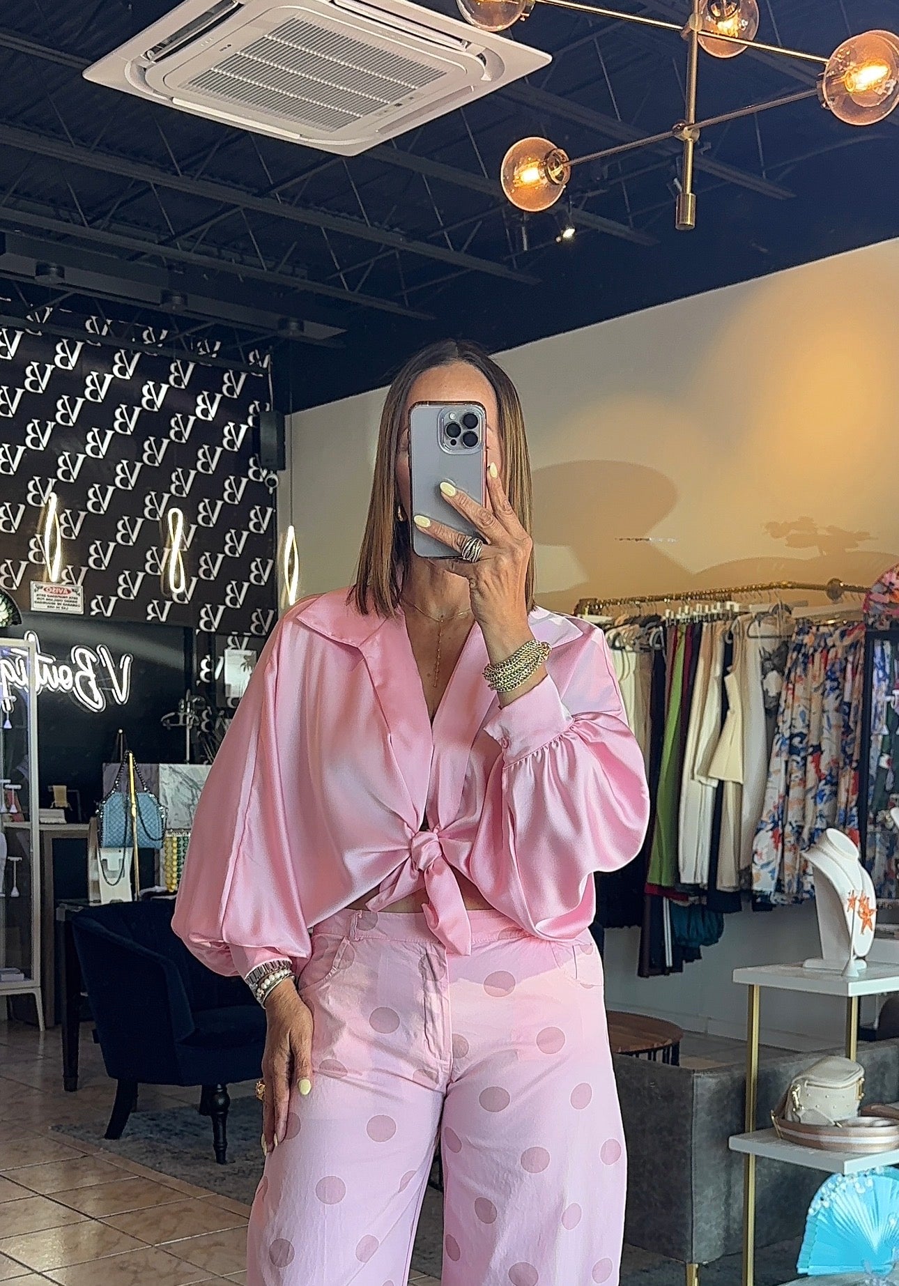 Karisa Satin Top-Pink