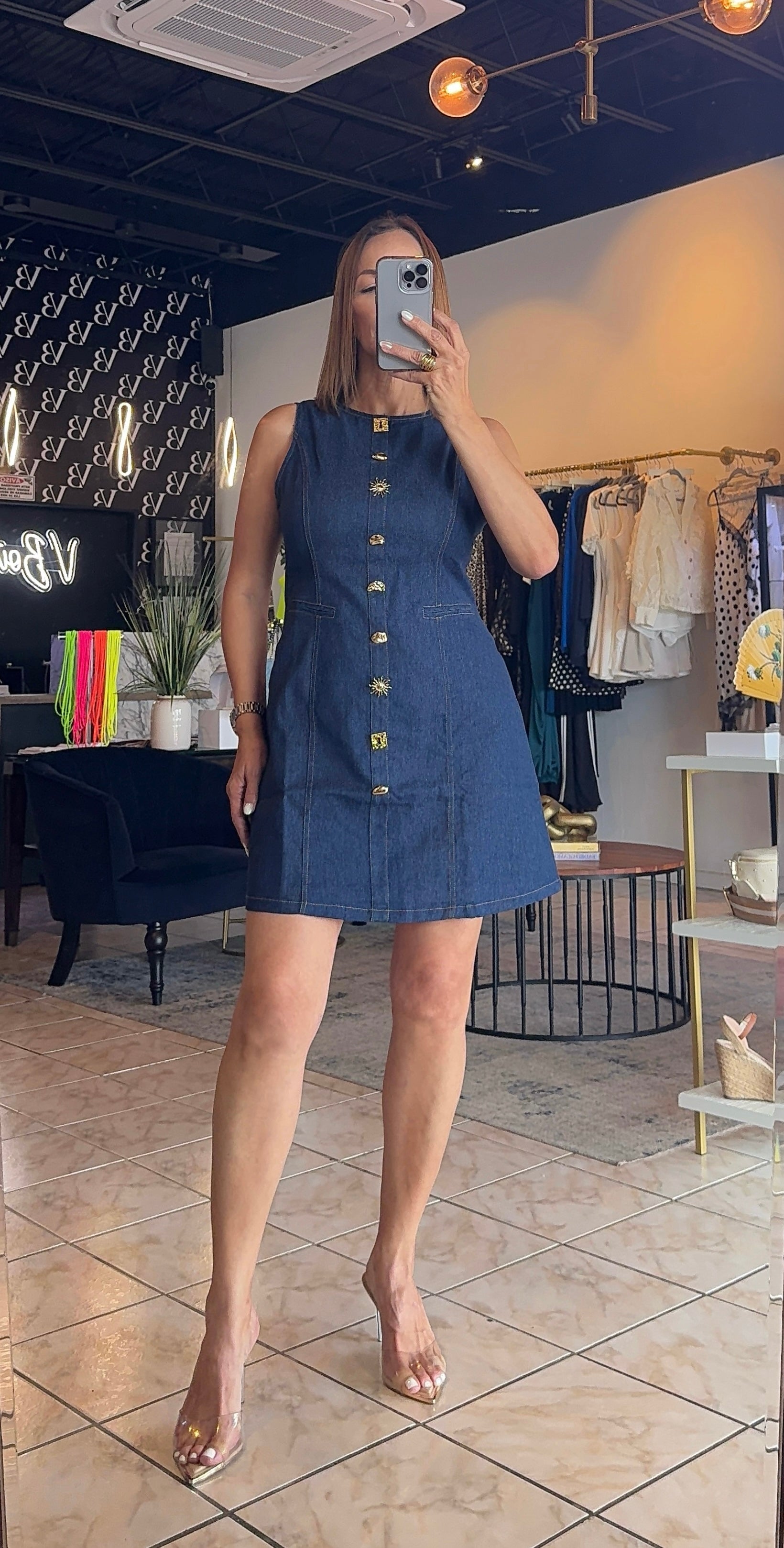 Denim Gold Button Dress V_Boutique22 Denim Gold Button Dress V_Boutique22