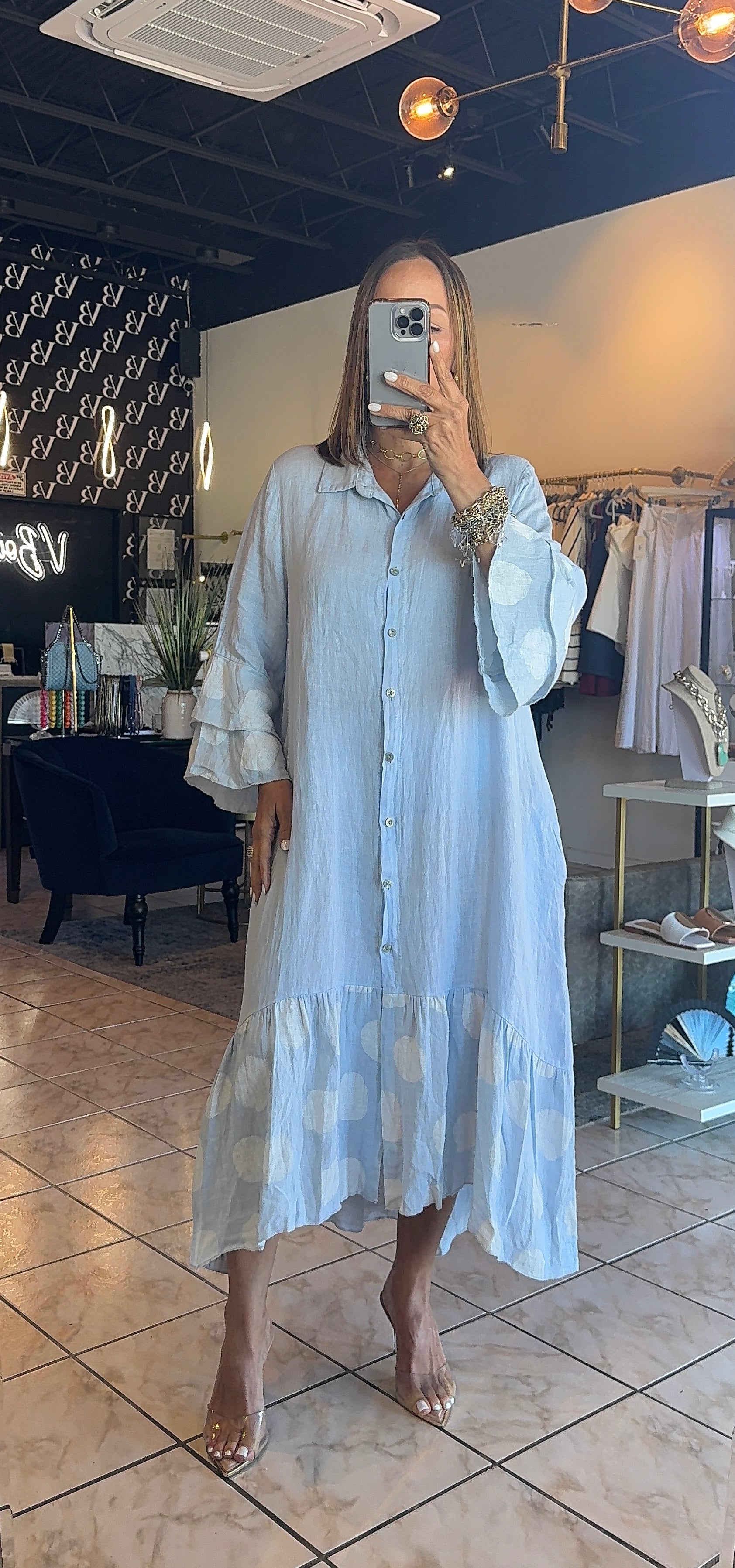 Mila Linen Dress - Baby Blue