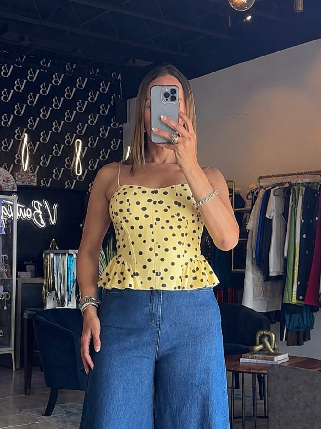 Lea Polka Top-Yellow/Brown